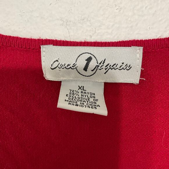 VTG Y2K Once Again Knit Red Cardigan Sweater Gold Embellishments Size X-Large - Picture 6 of 6